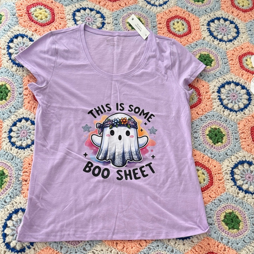 Purple Graphic Tee with Ghost Design